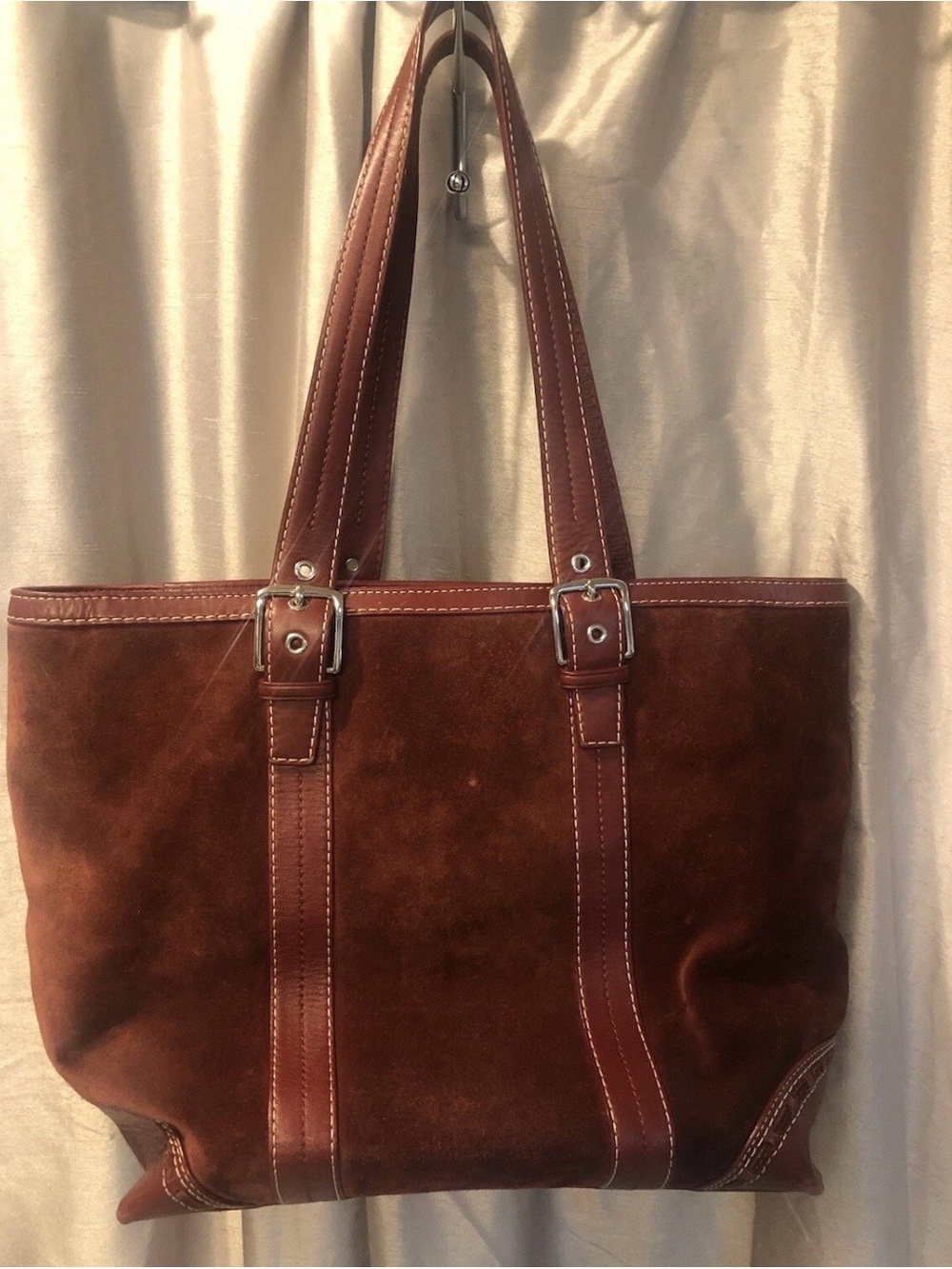Coach Brown Suede Tote with Leather Strap Accents
